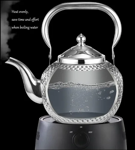 Vista 4 de Tetera con parte superior para estufa, hervidor de té de 1.6 cuartos para estufa, hervidor de agua de acero inoxidable, tetera de café, tetera