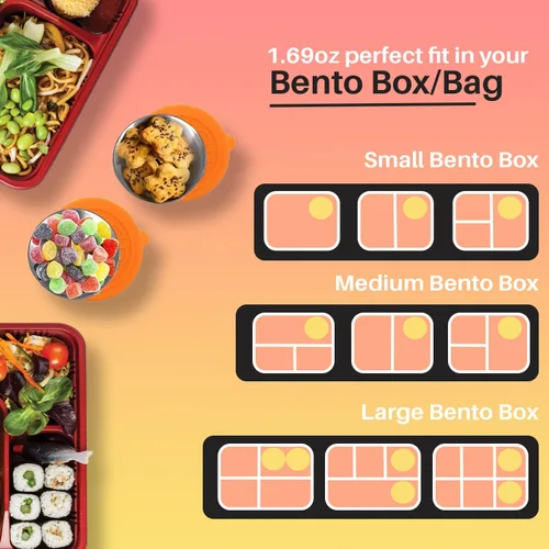 Vista 5 de Paquete de 6 recipientes para aderezo de ensalada: recipientes pequeños para condimentos con tapas, tazas reutilizables de acero inoxidable, tapas