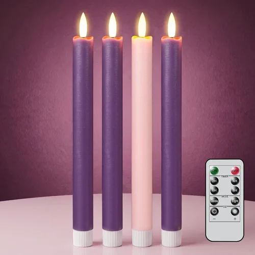Vista 28 de GenSwin Flameless Taper Candles with Remote Timer, Real Wax LED Flickering Candlesticks Battery Operated 3D Wick for Wedding, Party, Home(Christmas