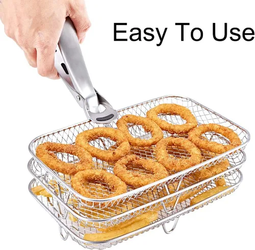 Vista 3 de Accesorios para freidora de aire de 3 capas, estantes apilables de acero inoxidable 304, bandeja para freidora de aire, accesorios para freidora