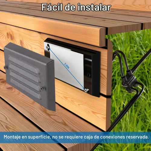 Vista 4 de SUNVIE Luces de paso de bajo voltaje, luces LED de escalera para exteriores de 5 W con placa frontal de rejilla horizontal para escalones