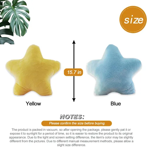 Vista 2 de Almohada de estrella de felpa suave en forma de estrella, cojín relleno de juguete, amarillo, 15.7 pulgadas
