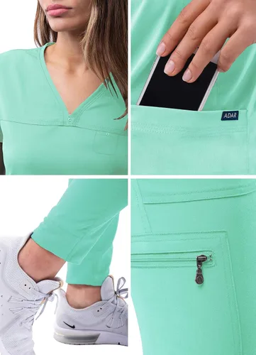Vista 5 de Adar Pro - Conjunto de ropa quirúrgica con mejora de movimiento para mujer, blusa médica con cuello en V y pantalón médico deportivo y para yoga