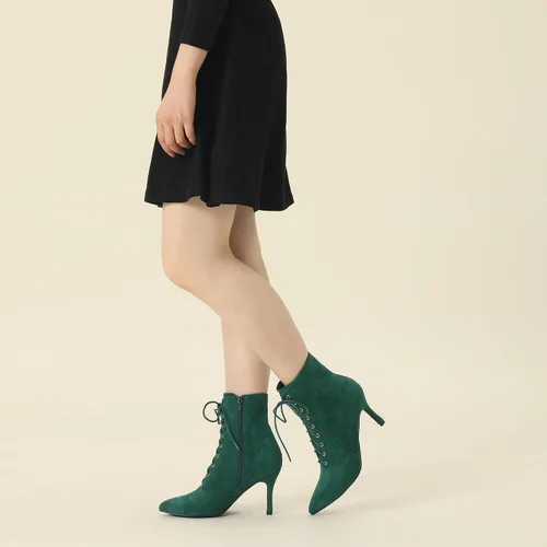 Vista 2 de Allegra K Botines de tacón de aguja con cordones y cremallera lateral para mujer