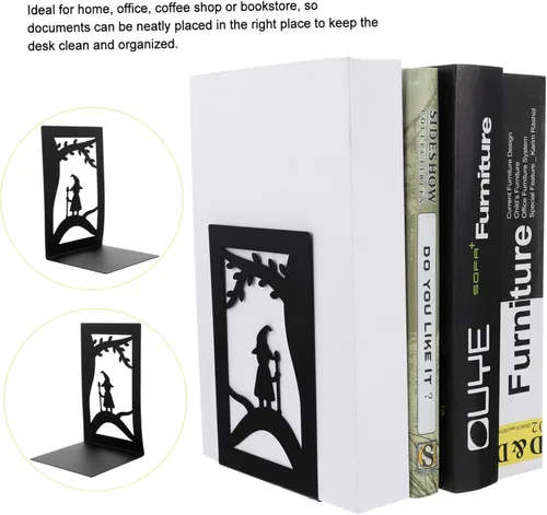 Vista 8 de TEHAUX Juego de 2 sujetalibros de hierro para escritorio, soporte para libros, organizador de libros