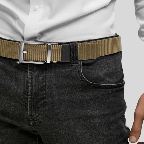 Vista 4 de Cinturones de trinquete de liberación rápida para hombre, cinturón de nailon reversible dos en uno para hombre casual y vestido deportivo