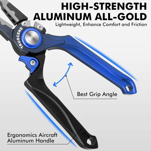Vista 3 de TRUSCEND Easy Use Lockable Fishing Pliers with Tungsten Carbide Cutter, Innovative Ergonomic Handy Handle, Saltwater Corrosion Resistant Teflon