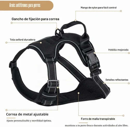 Vista 2 de Arnés para perro sin tirones, chaleco ajustable reflectante con clip frontal para mascotas con asa de fácil control para perros medianos y grandes