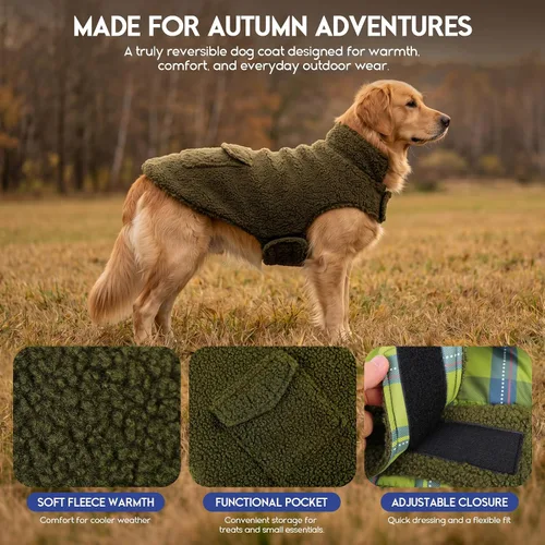 Vista 2 de ASENKU Dog Winter Coat, Reversible Dog Jacket for Small Medium Large Dogs Army Green