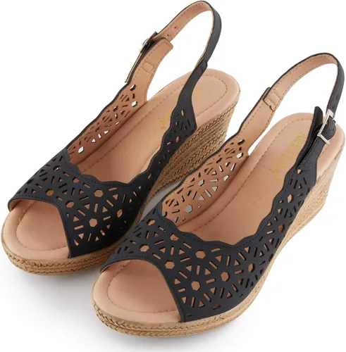 Vista 6 de Alexis Leroy tacón de cuña recortado Vamp Peep Toe Slingback sandalias de mujer