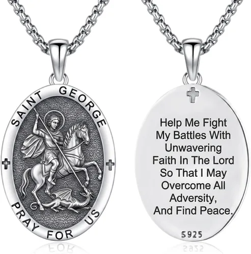 Vista 62 de Collar de amuleto de medalla de San Patrono de plata/oro de 14 39A-St Peregrino-Plata