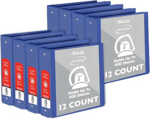 Vista 8 de BAZIC Products Carpeta de 3 anillos de 3 pulgadas, organizador de anillos en D inclinados, color negro, capacidad para 600 hojas de papel