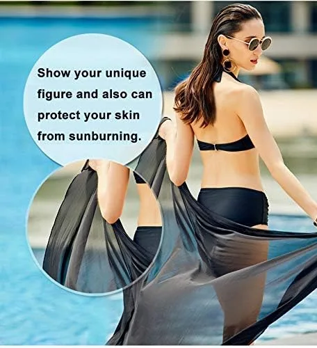 Vista 6 de CHIC DIARY Beach Cover Up for Women Swimwear Chiffon Pareo Bikini Sarong Bathing Swimsuit Wrap Skirts