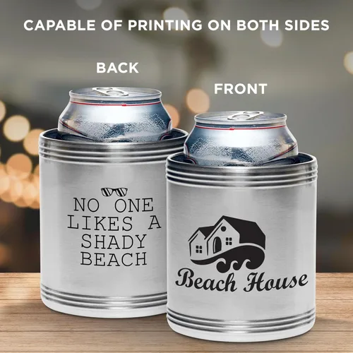 Vista 6 de Juego de 100 enfriadores de latas de acero inoxidable personalizados, paquete a granel, ideal para cerveza, refrescos, otras bebidas, color plateado