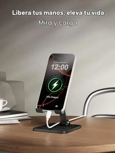 Vista 7 de Soporte de teléfono para escritorio, soporte plegable doble para teléfono celular, soporte portátil totalmente ajustable para iPhone 17, 16, 15, 14