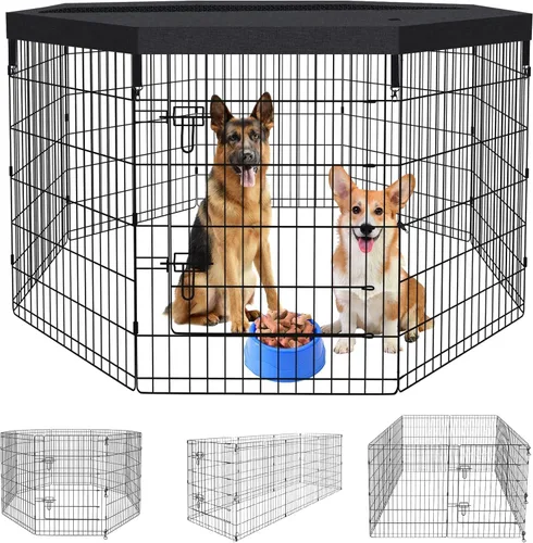 Vista 14 de Artmalle Parque de Juego para Mascotas, Cachorro, 8 Paneles, 24 Pulgadas, para Interior y Exterior, Metal, Plegable, Portátil, Ideal para Mascotas