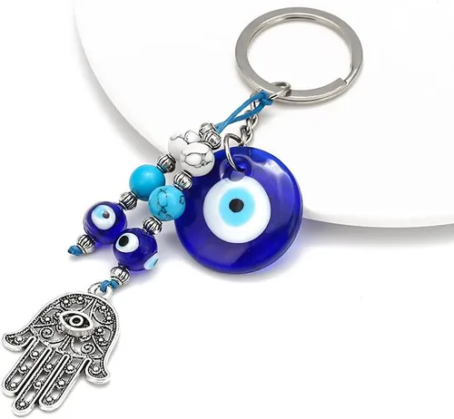 Vista 3 de Llavero de mal de ojo para colgar, llaveros artesanales, llavero de buena suerte, colgante de ojos azules, paquete de 2