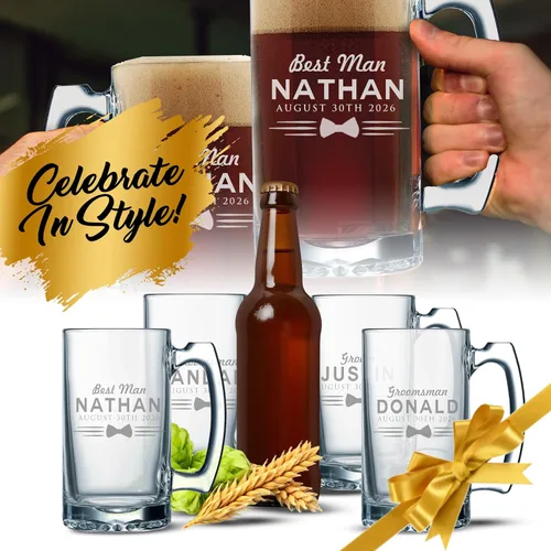 Vista 4 de Conjuntos personalizados de tazas de cerveza padrinos de boda, estilo uniforme de 12 oz (1)