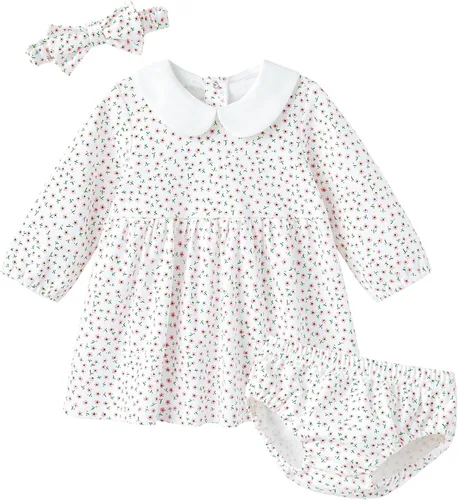 Vista 12 de pureborn Conjunto de vestido para niñas de 0 a 24 meses Estampados Florales Allover