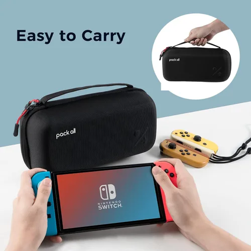 Vista 5 de pack all Carrying Case Compatible with Nintendo Switch and New OLED Model, Large Capacity Switch Travel Case, Portable Hard Game Case Travel Bag for