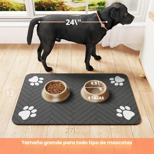 Vista 6 de Alfombrilla de alimentación para mascotas, mantel individual absorbente para tazón de comida y agua, con base de goma impermeable, de secado rápido