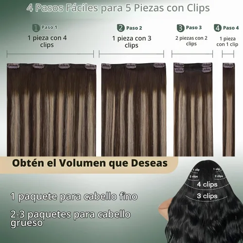 Vista 6 de Ugeat Extensiones de cabello humano con clip de 12 pulgadas, extensiones de cabello balayage con clip, marrón chocolate ombre, extensiones