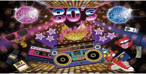 Vista 7 de Leyiyi Telón de fondo de fiesta de los años 80 de 5 x 3 pies con temática musical para fotografía, estilo retro, fondo de neón de los 80, hip hop