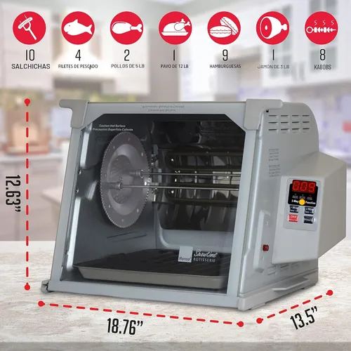 Vista 3 de Ronco Horno asador digital de encimera 5000 Platino, capacidad de 12 libras El pollo asado se cocina perfectamente, 3 funciones: asador, sear