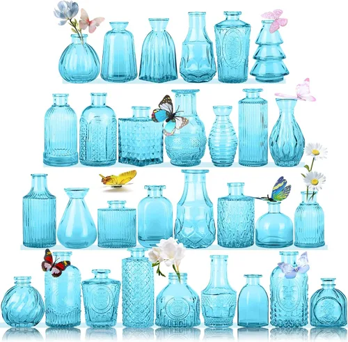 Vista 14 de Jarrones de Vidrio para Capullos en Juego a Granel de 30 Piezas, Pequeños Jarrones de Vidrio para Flores como Centros de Mesa de Boda para Mesas