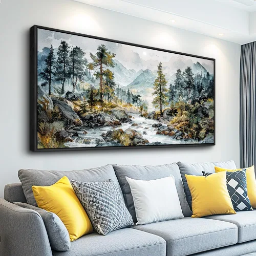 Vista 11 de PHAOHUAXM Pintura abstracta de paisaje de tinta pintura de arte de pared moderna impresión en lienzo natural paisaje arte imágenes de sala de estar
