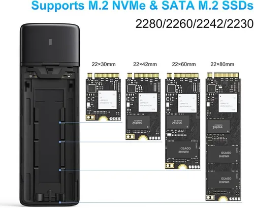 Vista 3 de MOKiN - Lector de carcasa SSD SATA M.2 NVMe de 10 Gbps, funda sin herramientas Lector adaptador NVMe PCIe SSD a USB C con carcasa de aluminio