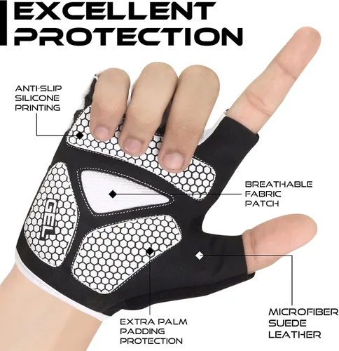Vista 2 de BEAST RAGE Guantes de ciclismo de medio dedo para hombres y mujeres, guantes acolchados de gel, antideslizantes, absorben los golpes, levantamiento