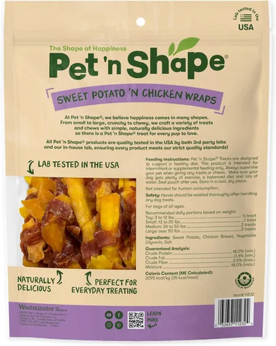 Vista 2 de Pet 'n Shape Sweet Potato Chews – Golosinas naturales de batata envuelta en pollo para perros - 42 onzas