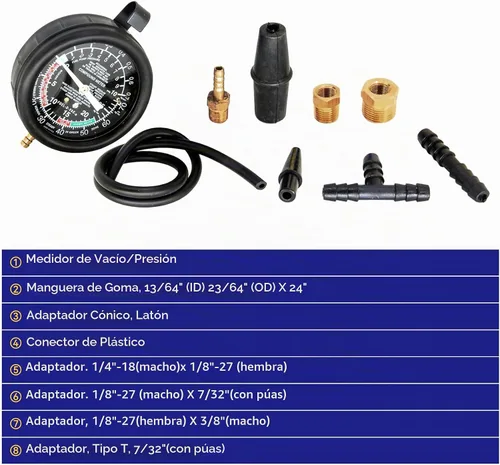 Vista 5 de Kit de prueba de bomba de combustible HFS(R) con medidor para válvula de carburador y presión de bomba de combustible, probador de vacío, kit