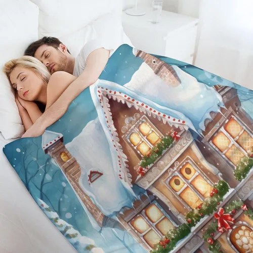 Vista 6 de Mantas suaves y mantas para sofá, casa de Navidad y pan de jengibre, manta de microfibra suave y acogedora manta de microfibra para hombre, casa