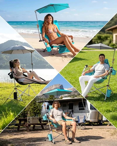 Vista 8 de KingCamp UPF 50+ Beach Chair Umbrella with Clamp Adjustable No-Block View CYAN