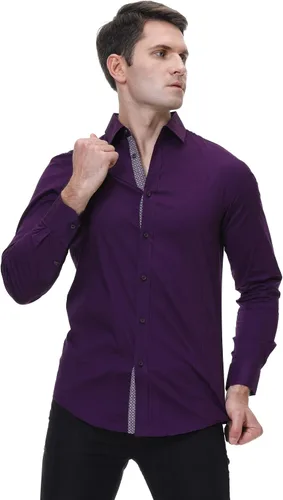 Vista 5 de SAMERM Camisa de vestir para hombre, ajuste regular, manga larga, con botones, para hombre (S-2XL)
