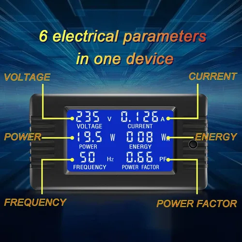 Vista 2 de AC 80-260 V 100 A CRS-022A Pantalla LCD Digital Corriente Voltaje Potencia Frecuencia Energía Factor de Potencia Multímetro Amperímetro Voltímetro