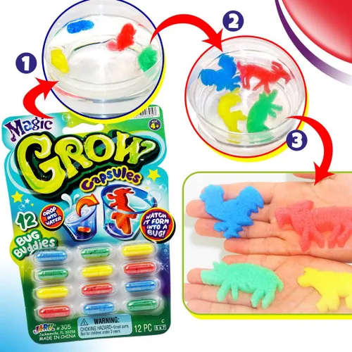 Vista 5 de JA-RU Magic Grow Cápsulas para niños (paquete de 2, 24 cápsulas surtidas) Juguetes de cultivo de agua, criaturas marinas de espuma, dinosaurios