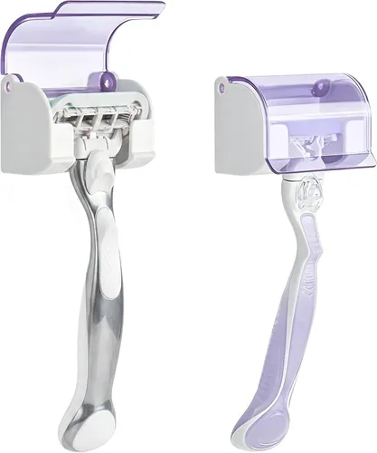 Vista 11 de Paquete de 2 soportes acrílicos para maquinilla de afeitar con cubierta para ducha, organizador de afeitadora montado en la pared con ventosa