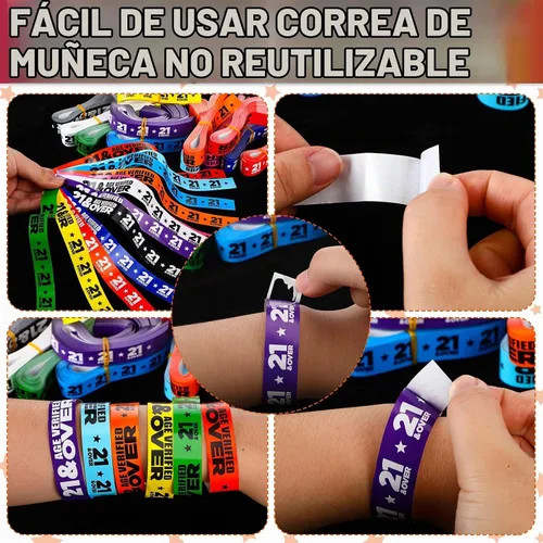 Vista 6 de Teling 1200 pulseras de papel con más de 21 unidades, eventos impermeables Multi