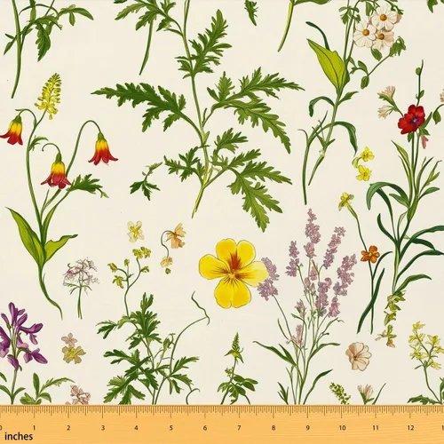 Vista 18 de Feelyou The Yard - Tela floral de hojas suave de 1 yarda para los amantes Beige y verde amarillo