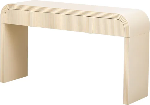 Vista 4 de Knocbel Mesa consola con 2 cajones ranurados, mesas de sofá modernas con curvas redondeadas únicas y superficie lisa para sala de estar, entrada, 55