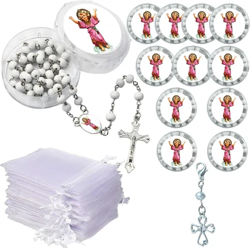 Vista 7 de Divino Nino Divino Niño Jesús Perfumado Rosario (12 PCS) Recuerdos de presentacion de 3 años Bautismo Party Favor Baby Jesus (rojo)