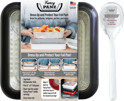 Vista 13 de Fancy Panz - Portasartén de papel de aluminio Aqua de 8x8 pulgadas con tapa - Bandeja de servicio de alimentos elevada - Portasartén portátil