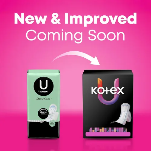 Vista 2 de U by Kotex Toallas con Alas, Clean & Secure, Ultra Delgadas, Absorción Intensa, 44 Unidades (El Empaque Puede Variar)