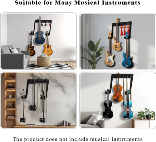 Vista 2 de Soporte de pared multifuncional con 3 ganchos para guitarra y notas