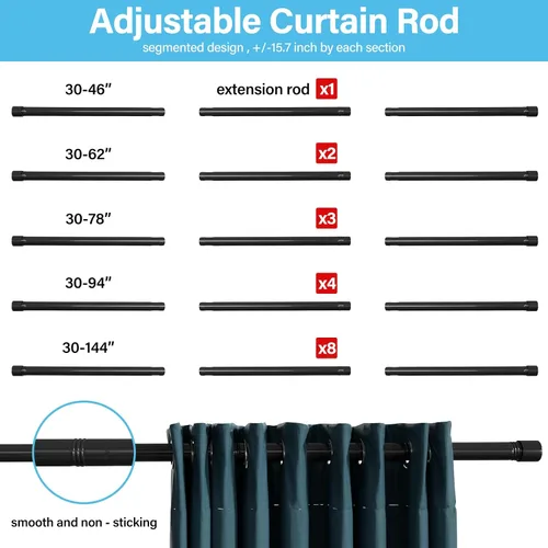 Vista 6 de Barras para Cortinas Negras para Ventanas de 30 a 46 Pulgadas - Barra para Cortinas de Servicio Pesado de 1 Pulgada - Barra para Cortinas de Ventana