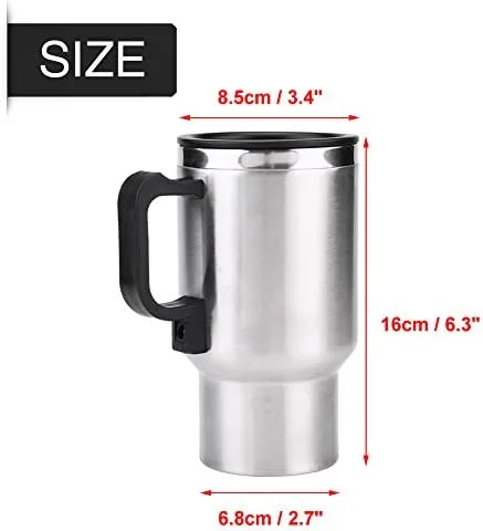 Vista 8 de Hervidor eléctrico de agua caliente, 12 V, 15.2 fl oz, hervidores eléctricos de acero inoxidable, taza de calefacción de viaje, taza de café, té
