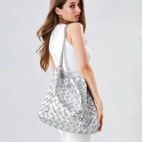 Vista 2 de Bolso de mano tejido para mujer, bolso de mano de cuero vegano, bolsos grandes con bolso, bolsa de hombro, estilo hobo casual